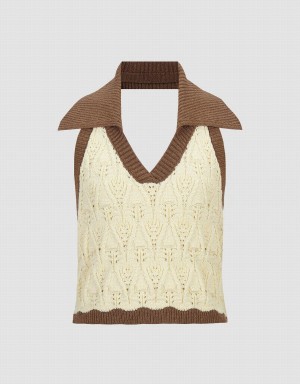 Beige Women's Urban Revivo Knitted Lapel Cardigan | IEJ2315UK