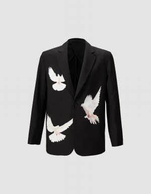 Black Men's Urban Revivo Bird Print Blazers | JQE1540QW