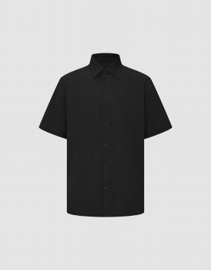 Black Men's Urban Revivo Button Up Loose Shirts | DJR1456EH