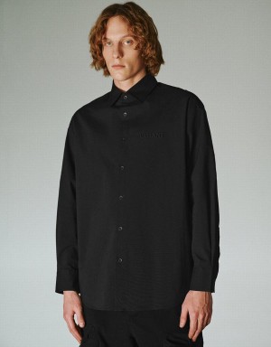 Black Men's Urban Revivo Button Up Oversized Shirts | BCH5196PG