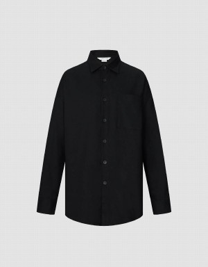 Black Men's Urban Revivo Button Up Oversized Shirts | ICV4384RW