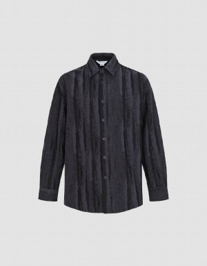 Black Men's Urban Revivo Button Up Printed Loose Shirts | TCG7715HW