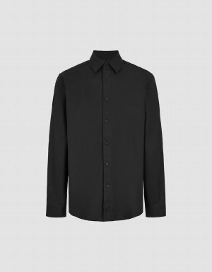 Black Men's Urban Revivo Button Up Straight Shirts | ZLX705SV