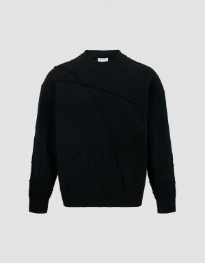 Black Men's Urban Revivo Crew Neck Knitted Cardigan | DTT7774EZ