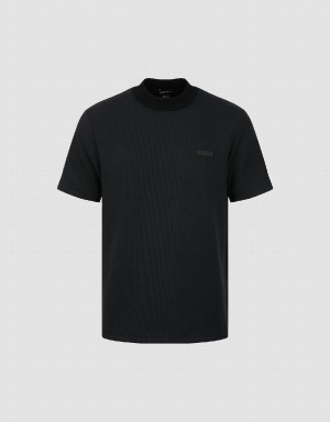 Black Men's Urban Revivo Crew Neck Straight T Shirts | YCM5449MP