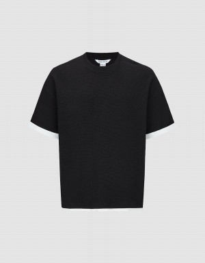 Black Men's Urban Revivo Crew Neck Straight T Shirts | OBF1459GY