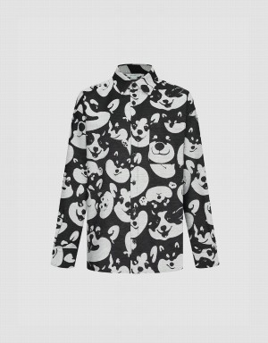 Black Men's Urban Revivo Dog Printed Oversized Shirts | TRW9084US