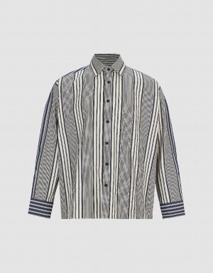 Black Men's Urban Revivo Dolman Sleeve Striped Loose Shirts | GXO9866AH