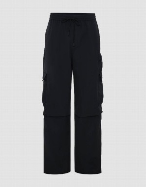 Black Men's Urban Revivo Drawstring Waist Wide-Leg Loose Pants | JAN625YP