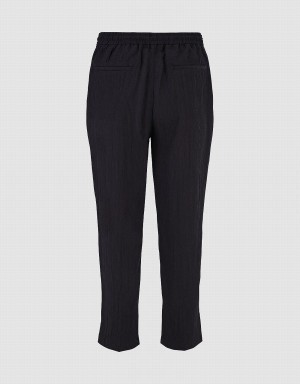 Black Men's Urban Revivo Drawstring Waist Textured Straight Pants | JSE9346VL