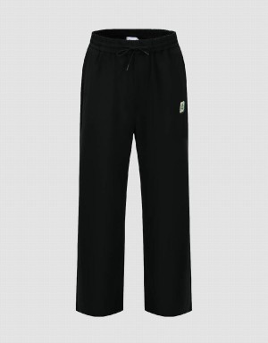 Black Men's Urban Revivo Drawstring Waist Knitted Wide-Leg Pants | AZI6514OE