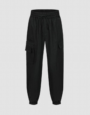 Black Men's Urban Revivo Elastic Waist Jogger Pants | XSB7080NY