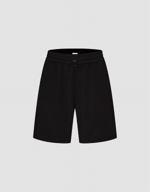 Black Men's Urban Revivo Elastic Waist Loose Shorts | HSB4990YK