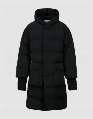 Black Men's Urban Revivo Hooded Puffer Jacket | YVO8860DE