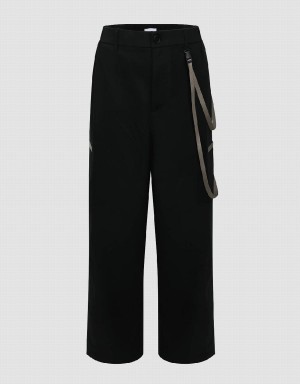 Black Men's Urban Revivo Loose Wide-Leg Pants | APO4258IZ