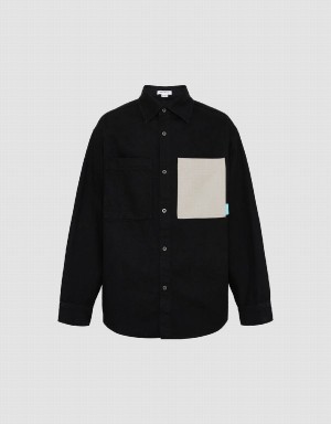 Black Men's Urban Revivo Oversized Denim Shirts | PIG5229FF