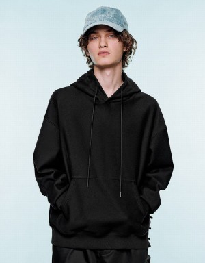 Black Men's Urban Revivo Oversized Hooded Sweatshirts | WGG3021QM