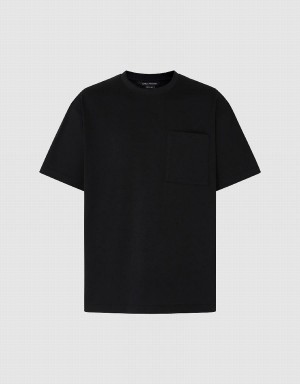 Black Men's Urban Revivo Straight Crew Neck T Shirts | LRL9074RA