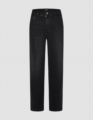 Black Men's Urban Revivo Straight Jeans | RBB6091MS