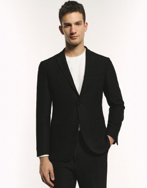 Black Men's Urban Revivo Tailored Notch Lapel Blazers | PSS961HD