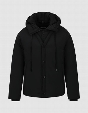 Black Men's Urban Revivo Zipper Front Hooded Down Jackets | FBA4870OC