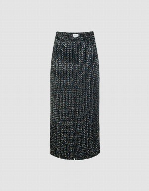 Black Multicolor Women's Urban Revivo Tweed Midi Skirts | CHW2469LF