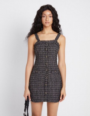 Black Multicolor Women's Urban Revivo Tweed Raw Hem Cami Dress | EBU73100MA