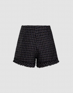 Black Multicolor Women's Urban Revivo Tweed Plaid Raw Hem Shorts | XZK655LW