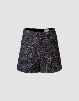 Black Multicolor Women's Urban Revivo Tweed Shorts | DZE2024PB