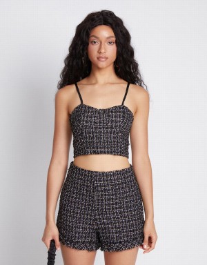 Black Multicolor Women's Urban Revivo Tweed Cami Tank Top | APX7636HQ