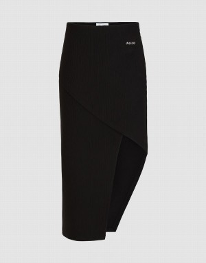 Black Women's Urban Revivo Asymmetric Straight Skirts | QXH7339OT