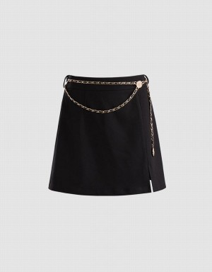 Black Women's Urban Revivo Chain Detail Mini Skirts | BYX1865CX