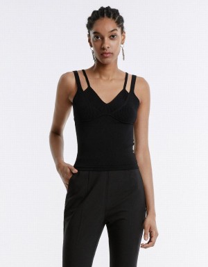 Black Women's Urban Revivo Combination Camisole Tank Top | UYM2184CJ