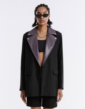 Black Women's Urban Revivo Contrast Color Blazers | WLI2081HO