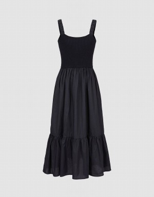 Black Women's Urban Revivo Contrast Ruffle Dress | NHZ9426UK