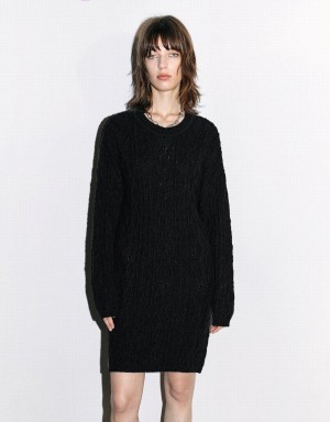 Black Women's Urban Revivo Crew Neck Dress | KIU8456OQ