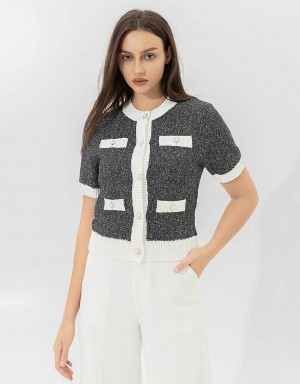 Black Women's Urban Revivo Crew Neck Knitted Cardigan | WCI567GZ