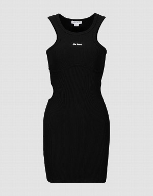 Black Women's Urban Revivo Crew Neck Knitted Skater Dress | GFY924RY