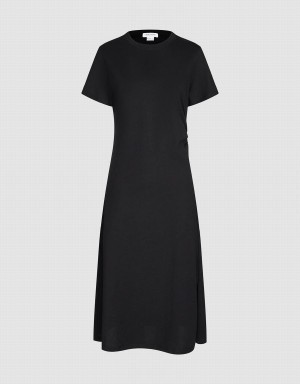 Black Women's Urban Revivo Crew Neck Straight Dress | IHH832CQ