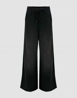 Black Women's Urban Revivo Drawstring Waist Knitted Wide-Leg Pants | EHF1526AJ