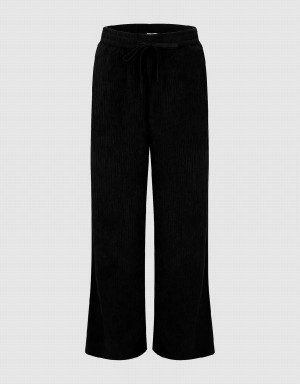 Black Women's Urban Revivo Drawstring Waist Knitted Wide-Leg Pants | EQG1242XL