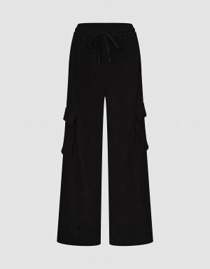 Black Women's Urban Revivo Drawstring Waist Knitted Straight Pants | FTV2611EC