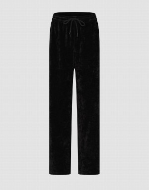 Black Women's Urban Revivo Drawstring Waist Knitted Straight Pants | QGT658CS