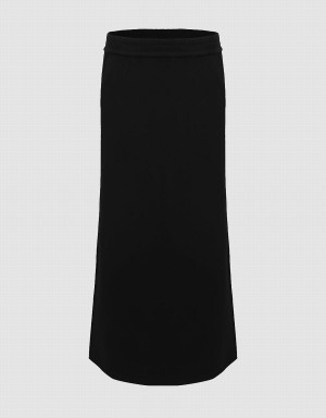 Black Women's Urban Revivo Elastic Waist Midi Straight Skirts | PXQ1222GM