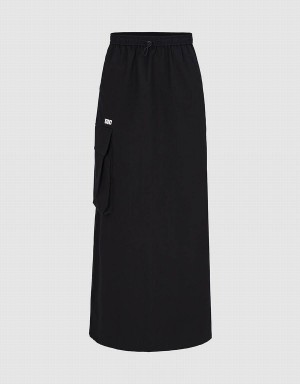 Black Women's Urban Revivo Elastic Waist Midi Straight Skirts | ODN6565XR