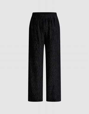 Black Women's Urban Revivo Elastic Waist Wide-Leg Pants | FPQ9341DK