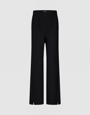 Black Women's Urban Revivo Elastic Waist Knitted Wide-Leg Pants | MBX9746YE