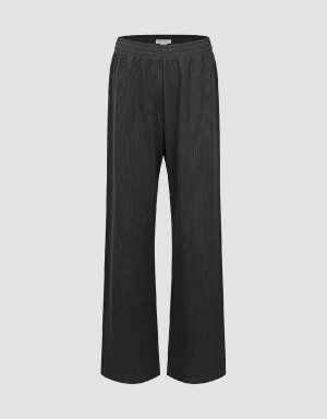 Black Women's Urban Revivo Elastic Waist Knitted Straight Pants | EJM3052ZE