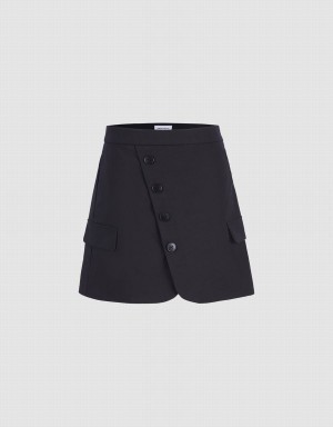 Black Women's Urban Revivo Fake Pockets Mini A-Line Skirts | ETI3413ZE