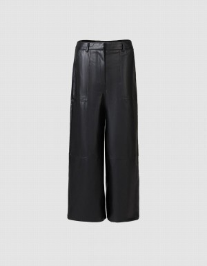 Black Women's Urban Revivo Faux Leather Wide Leg Pants | HKZ5846SV